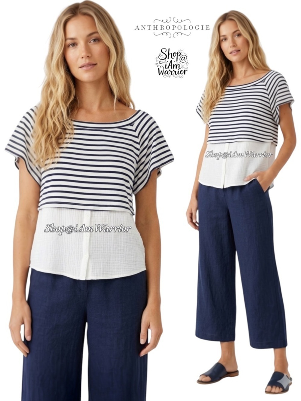 Anthropologie Postmark striped mixed media top *shop@iamwarrior